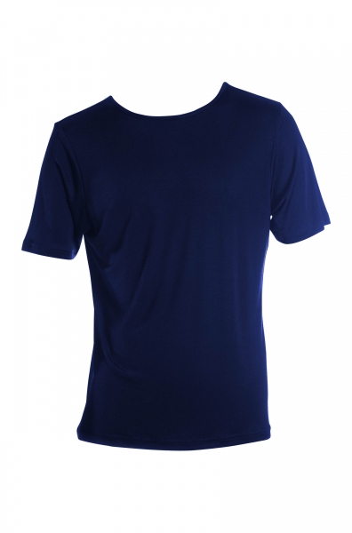 Unterhemd, Shirt, Rundhals, 100% Seide, Interlock, Blau, S